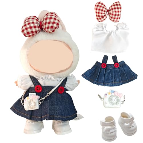 Kleidung für Puppen, fünfteiliges Set (keine Puppe), für 17 cm große Puppen, einschließlich Kleidung, Hüte, Hosen, Schuhe, Brillen, Haarnadeln, Kameras, Puppenzubehör (fünfteiliges Weiß) von Generisch