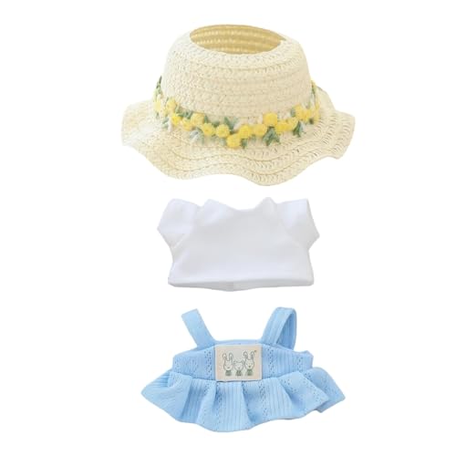 Kleidung für Puppen Zubehör (keine Puppe), Kawaii Hemd Rock Outfit Set 3 Stück für 15cm 17cm Puppenanzug, stilvolle Puppenhut Hemd Kleidung Set Ersatz Blau von Generisch