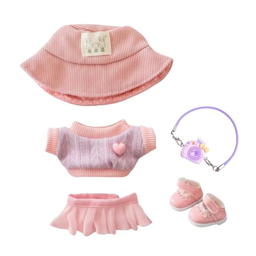 Kleidung für Puppenzubehör, stilvolles Kawaii-Outfit-Set, 5-teilig, geeignet für 15 cm und 17 cm große Puppen, Puppenhut, Bekleidungsset, Ersatz (Stil 2) von Generisch