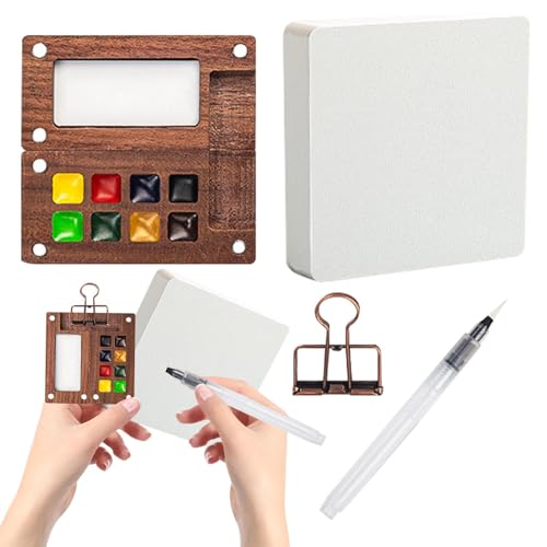 Kleine Aquarellpalette - Tragbare Malpalette für Skizzenbücher, Holzfarben-Set mit Clip, tragbare Farbpalette | Farbpalette von Generisch