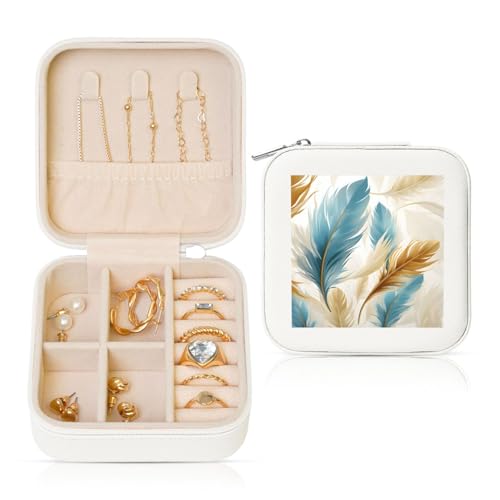 Kleine Schmuckschatulle mit Aquarell-Feder, Bohemian-Stil, PU-Leder, Reise-Schmuck-Organizer für Damen, Mädchen, Aufbewahrungsbox für Ringe, Ohrringe, Halsketten, Armbänder Kleine Schmuckschatulle mit Aquarell-Feder, Bohemian-Stil, PU-Leder, Reise-Schmuck-Organizer für Damen, Mädchen, Aufbewahrungsbox für Ringe, Ohrringe, Halsketten, Armbänder von Generisch