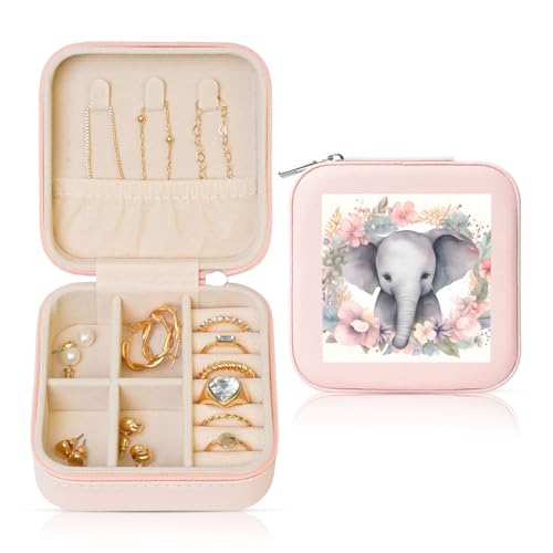 Kleine Schmuckschatulle mit Cartoon-Elefant, niedliches Tier, PU-Leder, Reise-Schmuck-Organizer für Frauen, Mädchen, Aufbewahrungskoffer für Ringe, Ohrringe, Halsketten, Armbänder Kleine Schmuckschatulle mit Cartoon-Elefant, niedliches Tier, PU-Leder, Reise-Schmuck-Organizer für Frauen, Mädchen, Aufbewahrungskoffer für Ringe, Ohrringe, Halsketten, Armbänder von Generisch