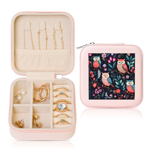 Kleine Schmuckschatulle mit Eule, Vogel und Blume, niedliches PU-Leder, Reise-Schmuck-Organizer für Frauen und Mädchen, Aufbewahrungsbox für Ringe, Ohrringe, Halsketten, Armbänder Kleine Schmuckschatulle mit Eule, Vogel und Blume, niedliches PU-Leder, Reise-Schmuck-Organizer für Frauen und Mädchen, Aufbewahrungsbox für Ringe, Ohrringe, Halsketten, Armbänder von Generisch