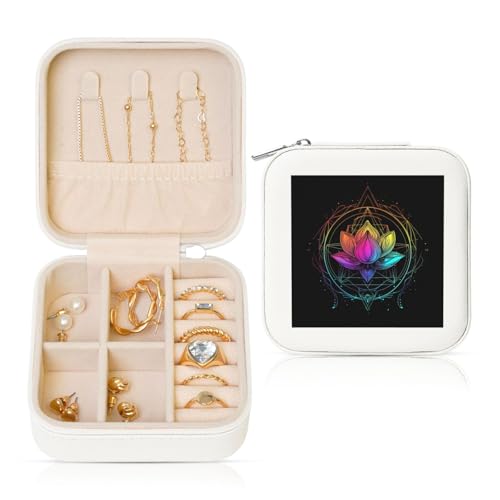 Kleine Schmuckschatulle mit Lotusblüte, geometrisches PU-Leder, Reise-Schmuck-Organizer für Frauen und Mädchen, Aufbewahrungskoffer für Ringe, Ohrringe, Halsketten, Armbänder von Generisch