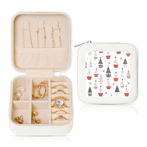 Kleine Schmuckschatulle mit Weihnachtsbäumen, bunt, abstraktes PU-Leder, Reise-Schmuck-Organizer für Frauen und Mädchen, Aufbewahrungsbox für Ringe, Ohrringe, Halsketten, Armbänder von Generisch