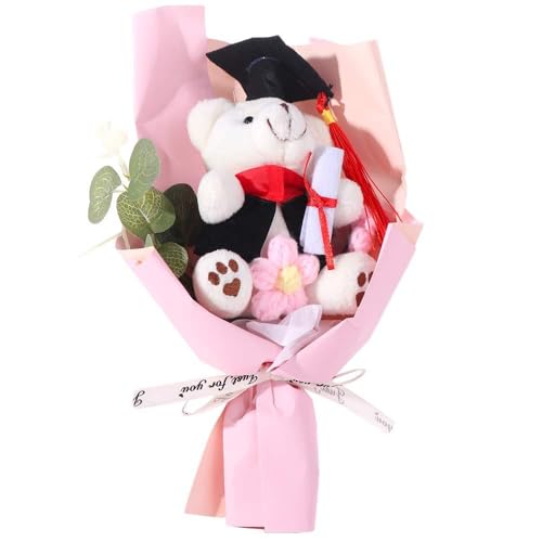 Kleiner Bär Häkelstrauß, Cartoon-Plüsch-Bär-Blumenstrauß, künstliche Häkelblumen, Abschlussblumenstrauß, Hochzeit, Party-Dekoration (rosa) von Generisch