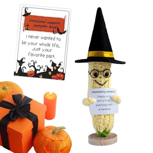 Knitted Positive Doll - Halloween Pumpkin Heads Doll - Handmade Crochet Pickle Cute Cucumber Knitted Doll with Positive Card for Sister von Generisch