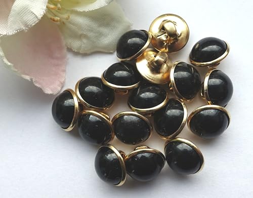 Apfelblüte | Knöpfe 10 mm rund schwarz gold Metallknopf 4 Stück Ösenknöpfe Öse Knopf Vintage Style Metall Metallknöpfe 10x10x8 mm klein Blusenkopf Mantel Jacke Knöpfe von Generisch