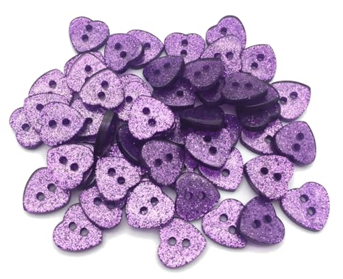 Apfelblüte | Knöpfe 12x13 mm Herzen 10 Stück 2 Loch Glitter Glitzer lila violett Flieder Herz Harz Resin Kunststoff Dekoknöpfe Knopf Kinderknöpfe Kinder von Generisch