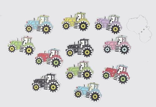 Apfelblüte | Knöpfe 30x21 mm Traktor Fahrzeug bunt Holz 5 Stück 2 Loch Holzknöpfe Holz Dekoknöpfe Knopf Kinderknöpfe Kinder Landmaschinen Bauernhof Fahrzeuge von Generisch