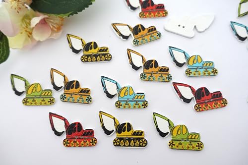 Apfelblüte | Knöpfe 35x28 mm Bagger Baumaschine Baufahrzeug bunt Holz 5 Stück 2 Loch Holzknöpfe Holz Knopf Kinderknöpfe Kinder Babyknöpfe Baby 35 mm 28 mm lackiert Jungen Buben von Generisch