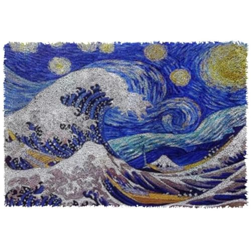 Knüpfhaken-Set zum Selbermachen, großer Meereswellenteppich, 78,7 x 114,3 cm, Ölgemälde-Design, Stickerei, Tapisserie-Kissen, für Erwachsene und Bastel-Enthusiasten, Teppichherstellungszubehör Knüpfhaken-Set zum Selbermachen, großer Meereswellenteppich, 78,7 x 114,3 cm, Ölgemälde-Design, Stickerei, Tapisserie-Kissen, für Erwachsene und Bastel-Enthusiasten, Teppichherstellungszubehör von Generisch