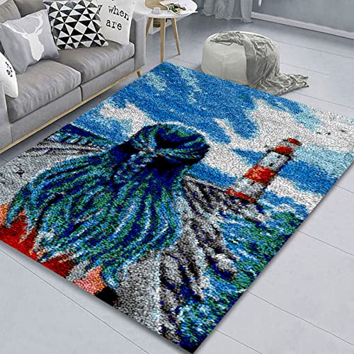 Knüpfhaken-Teppich-Set, bedrucktes Leinwandteppich-Set für Erwachsene, komplettes Bastelset für Heimdekoration und DIY-Projekte, einfach zu bedienen und Spaß für alle Fähigkeitsstufen von Generisch