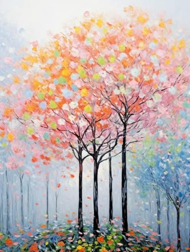 Knüpfhaken-Teppich-Set für Erwachsene – bunte Baum-Fantasie-Landschaft, Anfängerfreundliches Stickerei-Bastelset, dekorativer 99,1 x 139,7 cm Teppich, perfekt für Heimdekoration von Generisch