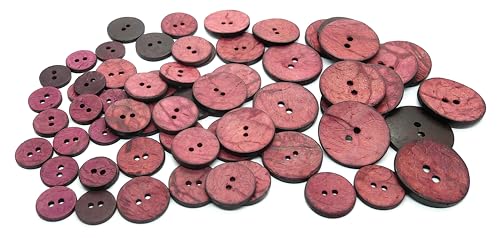 Kokosnussknöpfe, Kokosnuss gefärbt, 15, 20, 25, 30, 40, 50 mm, Im Set 12 Stück, Natur Knopf blau, grün, rot, gelb, orange, lila (Bordeaux, 25 mm, 8 Stück) von Generisch