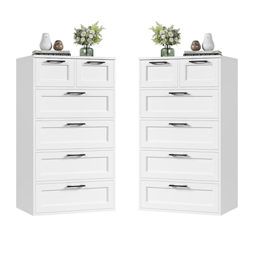 Kommode aus Holz mit 6 Schubladen, weiß, Aufbewahrungsschrank für Schlafzimmer, Wohnzimmer & Flur, stilvolle hohe Kommode, Maße 40 x 60 x 99,5 cm von Generisch