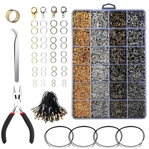Komplettes Biegering-Set für Schmuckreparatur, 4 Farben mit Zange, Ketten und Verschlüssen für DIY-Projekte von Generisch