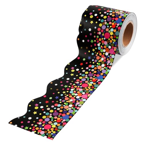 Konfetti-Pinnwand-Bordüre, 1,8 m, bunt, gewellter Rand, für Klassenzimmer, Wanddekoration, Schultafel, Party-Dekoration (schwarzes Konfetti) von Generisch