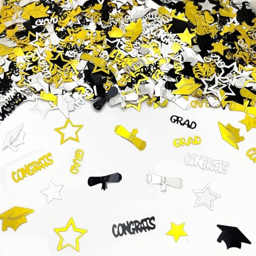Konfetti zum Schulabschluss, 30 g, Congrats Grad, Sternkappe, Diplom, Glitzer, Tischstreuung für Abschlussfeier, Party-Dekorationen (Schwarz, Gold, Silber) von Generisch