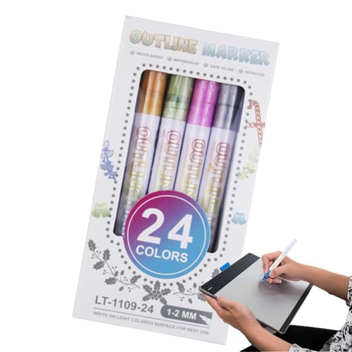 Konturenmarker, 24 Farben, Doppel-Gel-Marker, Handbuch, Grußkarten, Textmarker, handgeschriebene Zeitung, spezieller Bastelstift für Schulsaison, Kunstbedarf von Generisch