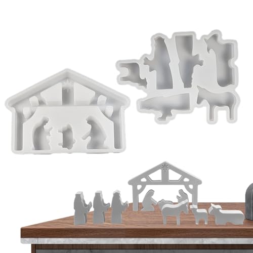 Krippe Silikon Gießform, Silikonform Weihnachten Ostern, 2 Stück Krippe Set Giessformen Zum Gießen, Gipsform Weihnachten Krippe Silikonformen Tischdekorationen, Gießformen Silikon Für D-IY Kerze Krippe Silikon Gießform, Silikonform Weihnachten Ostern, 2 Stück Krippe Set Giessformen Zum Gießen, Gipsform Weihnachten Krippe Silikonformen Tischdekorationen, Gießformen Silikon Für D-IY Kerze von Generisch