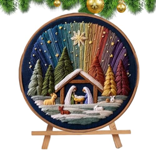 Krippenszene Stick-Set - Handmade Nativity Scene - Erwachsene Vorgezeichnetes Stick-Set,Deko Weihnachten Frauen Mädchen von Generisch