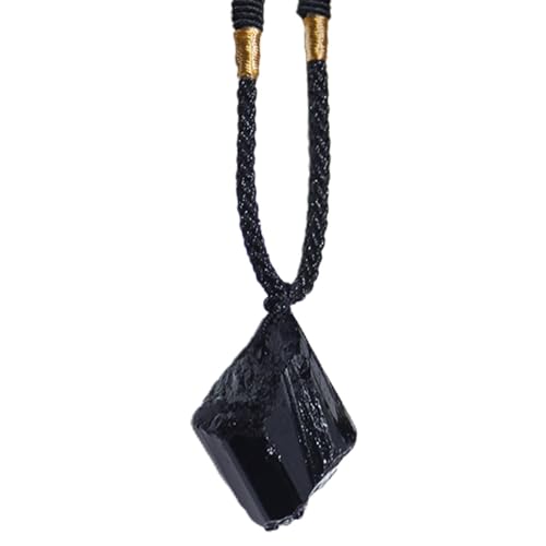 Kristallhalskette - 20–30cm Handgewebter Anhänger Mit Schwarzem Turmalin | 15g Natürlicher Heilstein Energieamulett | Schmuckstein Unisex Kette | Schutzanhänger Für Meditation Dekoration Geschenk von Generisch