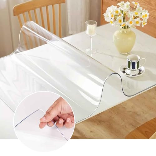 Kristallklare Kunststoff-Tischabdeckung, Schutzmatte, auslaufsicher, einfache flache PVC-Schreibtischunterlage, 2 mm dick, rechteckig, Vinyl-Tischschutzfolie von Generisch