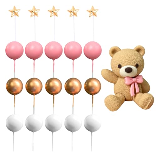 Kuchendekoration, beigebraune Kugeln, Topper, Boho, fünfzackiger Stern, Kugel, Kuchen, Steckflagge, Dekoration für Hochzeit, Babyparty, Geburtstagsfeier (Hellbraun, 21-teiliges Set) von Generisch