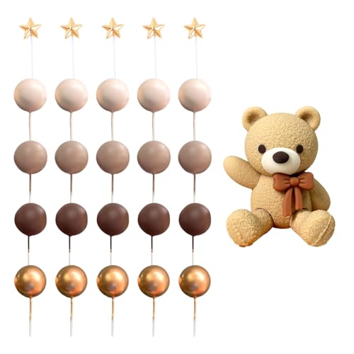 Kuchendekoration, beigebraune Kugeln, Topper, Boho, fünfzackiger Stern, Kugel, Kuchen, Steckflagge, Dekoration für Hochzeit, Babyparty, Geburtstagsfeier (Hellbraun, 26-teiliges Set) von Generisch