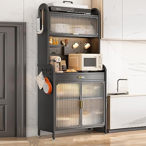 Küchenregal mit 5 Ebenen, transparentes Tür-Design, DIY-Korbboden, Mehrzweckwagen, multifunktionaler Nizer für Küche, Esszimmer und Speisekammer von Generisch