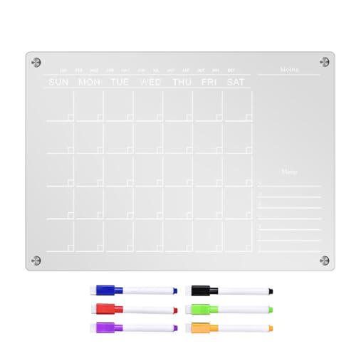 Kühlschrankmagnetkalender - Trockener Löschung, klarer Acrylorganisator | Wöchentliche Planungsblatt, Whiteboard -Notizblock, Küchenmeldungszentrum, abnehmbares beschreibbares Board für das Haushaltsm von Generisch