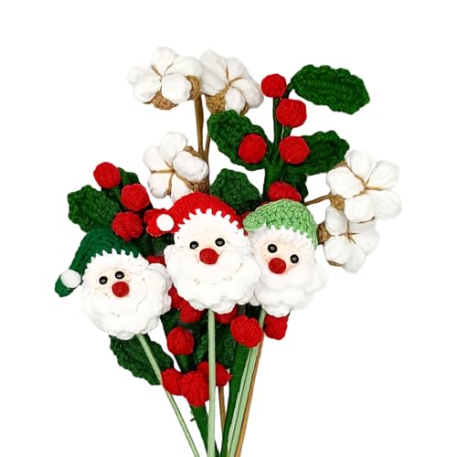 Künstliche Weihnachtsblumen | Stricken Santa Baumwolle Kunstpflanze, handgefertigte Häkelblumen – für Lehrer, Frauen, Valentinstag, Mutter, Mädchen von Generisch
