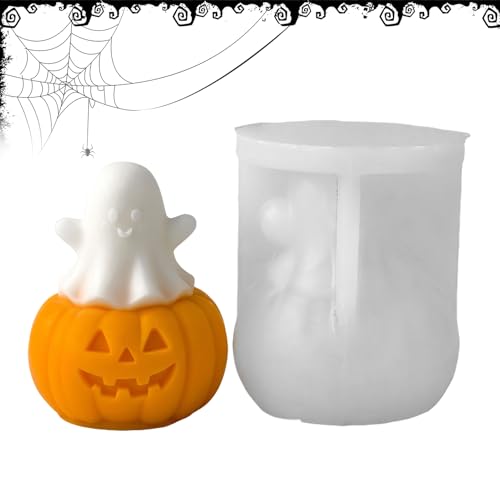 Kürbis Kerzenform,Halloween Geist Mit Kürbis Epoxy Harz Gießform - Einfache Entformung Bastelhilfe für Seifenkerzen Zement Ton Harz Muffin Dessert von Generisch