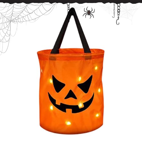 Kürbis-Tüten für Süßes oder Saures, Kürbis-Beutel mit LED-Beleuchtung, Leichte Goodie Bags Partytüten Kürbis-Süßigkeitseimer, Mehrzweck-Kürbiseimer mit großem Fassungsvermögen für Süßigkeiten, Schokol von Generisch
