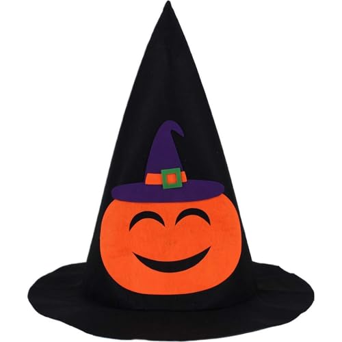 Kürbishut, Halloween-Hüte für Erwachsene und Kinder, Polyester-Partyhut mit Hexe, Spinne, Fledermaus-Design, zum Verkleiden, Süßes oder Saures (schwarz) von Generisch