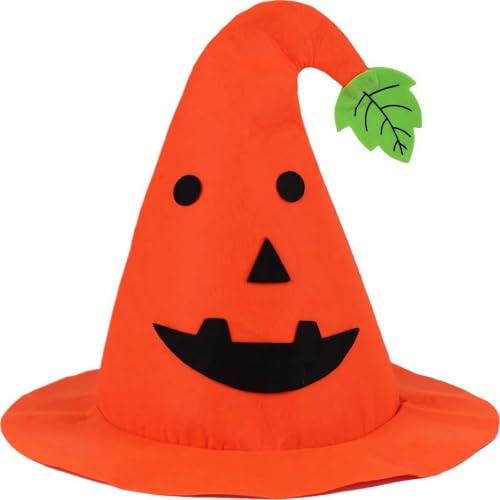 Kürbishut, Halloween-Hüte für Erwachsene und Kinder, Polyester-Partyhut mit Hexe, Spinne, Fledermaus-Design, zum Verkleiden von Süßes oder Saures (Orange) von Generisch