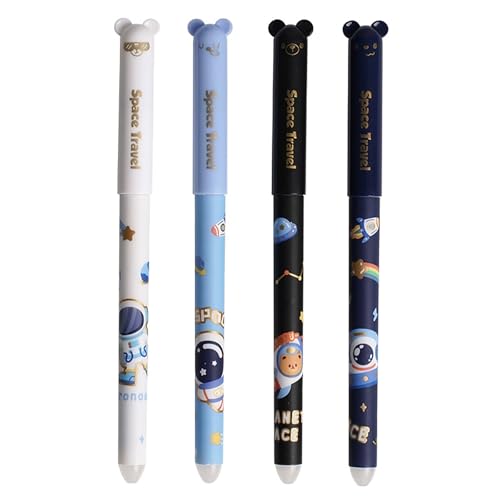Kugelschreiber, Gelstifte Radierbar, Radierbarer Stifte Set, Kawaii Tierdesign,4 Stück, 0,5 mm Gel Stift, Löschbaren Gelstiften, Erasable Pen für Kinder Studenten Schule Büro (Astronaut,Blau） von Generisch