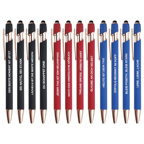 Kugelschreiber Hochwertig, 12 Stück kugelschreiber mit gravur Druckkugelschreibe 2 in 1 Ergonomische Kugelschreiber mit Touchpen, Kugelschreiber schwarz blau rot Schreibstift Büro, Home Office, Schule von Generisch