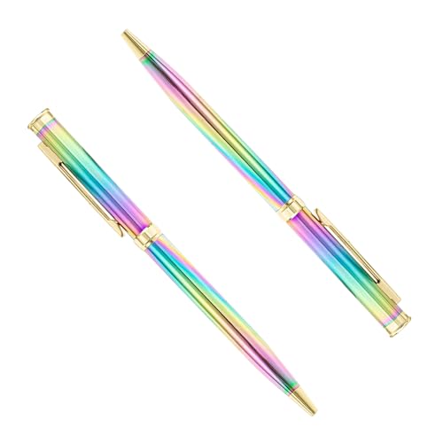 Kugelschreiber Set Aus Metall, 2 Stück Stifte Mit 1,0 mm Spitze Und Regenbogenfarben, Kugelschreiber Hochwertig Für Büro, Schule, Zuhause Oder Als Geschenk，Druckkugelschreiber von Generisch