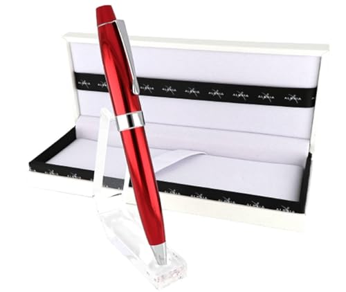 Kugelschreiber aus Aluminium, elegantes Design, Farbe Rot mit Chrom-Finish, mit Geschenkbox von Generisch