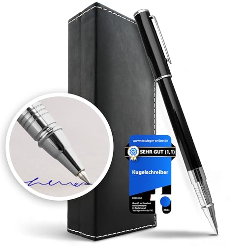 Komfort Kugelschreiber hochwertig aus Metall, Tintenroller edel, Schreibset Edelstahl, Rollerball Roller Pen, Metallkugelschreiber ideal als Geschenk inkl. 2 Ersatzminen (Silber) von Generisch