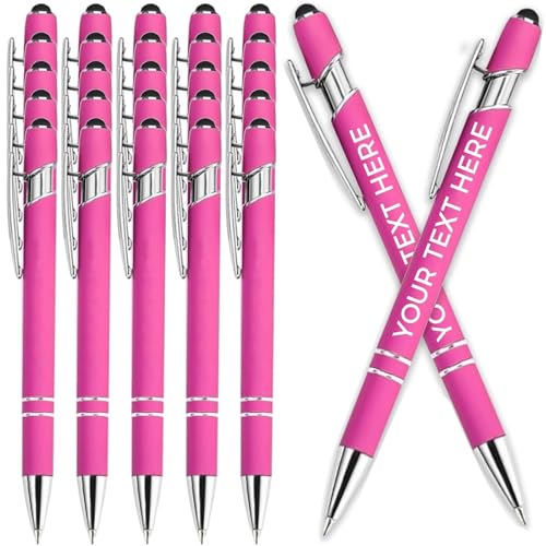 Kugelschreiber mit personalisierter Gravur, Metall-Kugelschreiber, in Großpackung für Damen und Herren, mit Namentext, personalisierter Schreibstift mit schwarzer Tinte für die Schule (Hot Pink, 1 von Generisch