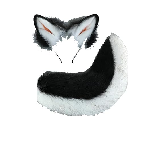 Kunstpelz Wolf Fuchs Kopfbedeckung Pelz Ohr Schwanz Requisiten Katzenohren Stirnband Handgefertigt Cosplay Fuchs Kostüm Hallowen (a) von Generisch