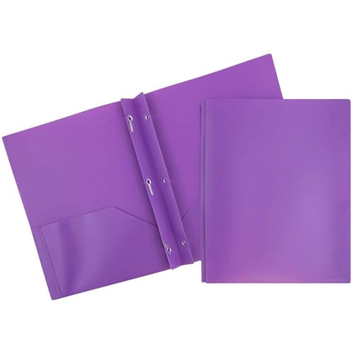 Kunststoff-Ordner mit Taschen und Zinken, 2 Taschen mit 3 Verschlüssen, Metallzinkenverschluss Poly-Ordner farbige Aktenordner, DIN A4 (24x29 cm), für Schule, Büro, Zuhause Lila von Generisch