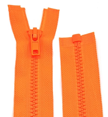 Kunststoff Plastik Krampe, Reißverschluss für Jacken - teilbar / 60 cm - 90 cm (990 Neonorange, 75 cm) von Generisch