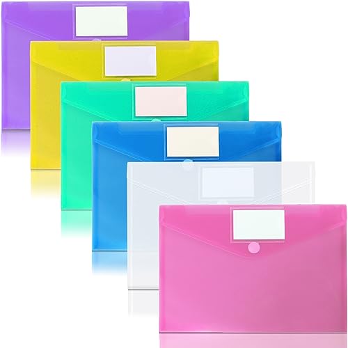 Kunststoff-Umschläge mit Etikettentasche und Schnappverschluss, 6 Farben, transparente Dokumentenmappen für A4, ideal für Schule, Zuhause, Büro, Organisation, 6 Packungen Kunststoff-Umschläge mit Etikettentasche und Schnappverschluss, 6 Farben, transparente Dokumentenmappen für A4, ideal für Schule, Zuhause, Büro, Organisation, 6 Packungen von Generisch