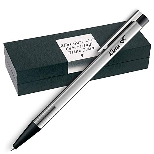 L A M Y logo silber/schwarz Kugelschreiber 205 mit Gravur inklusive Geschenkverpackung mit Gravur Symbole möglich Geschenk für Prüfung Geburtstag Einstand Jubiläum PS67 von Generisch