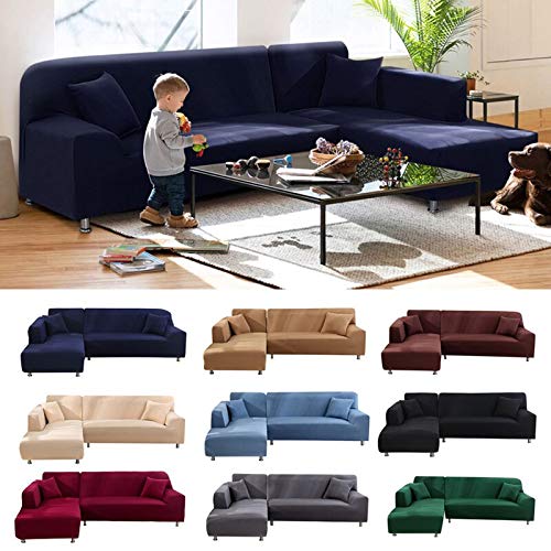 L-förmiger Sofabezug mit Chaiselongue, Stretch-Polyester, Schonbezug für Ecksofas, Himmelblau, Teil A 90, 140 cm, Sofaschutz für Möbelpflege von Generisch