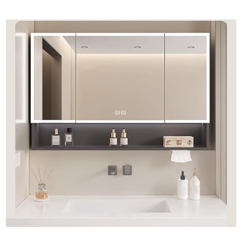 LED-Badezimmer-Spiegelschrank mit 3 Türen, Absenkautomatik, Wandmontage, ohne Scharniere, stilvoll und funktional (B 80 x H 70 cm) von Generisch
